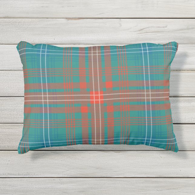 Kariert Clan Wilson Orange Türkis Karo Tartan Kissen Für Draußen (Vorderseite)
