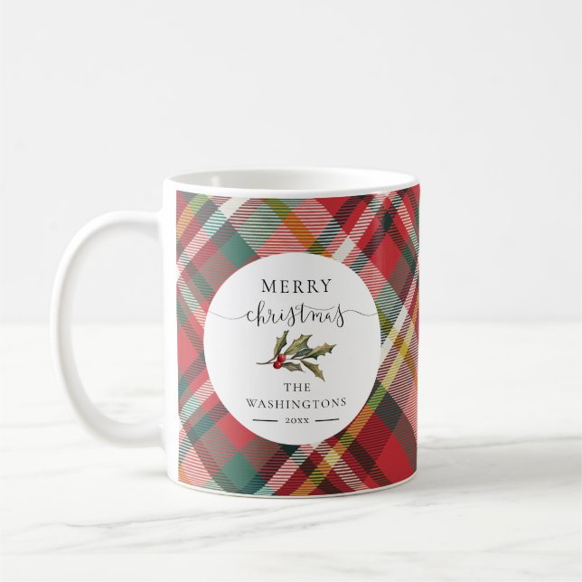 Kariert Elegant Frohe Weihnachtsfeiertage Rot Kaffeetasse (Links)