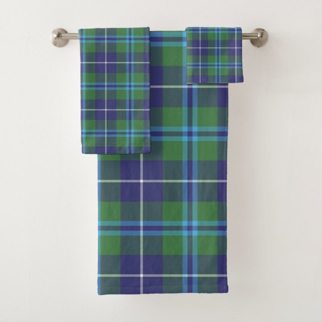 Kariert Elegant Rustic Green Clan Douglas Tartan Badhandtuch Set (Insitu)