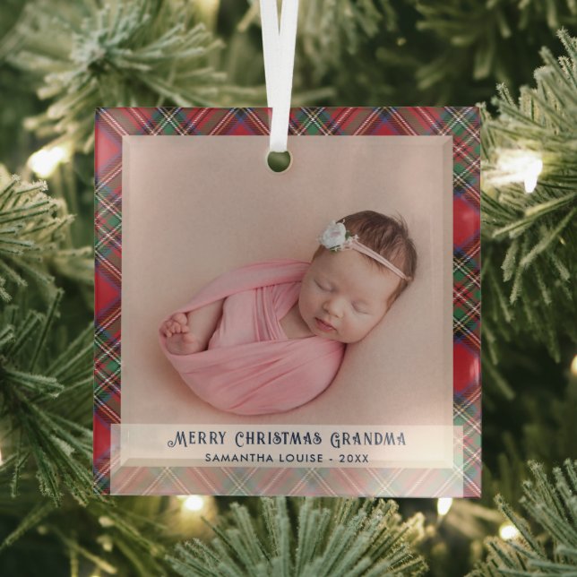 Kariert First Christmas Baby Foto Oma Tartan Ornament Aus Glas (Insitu)