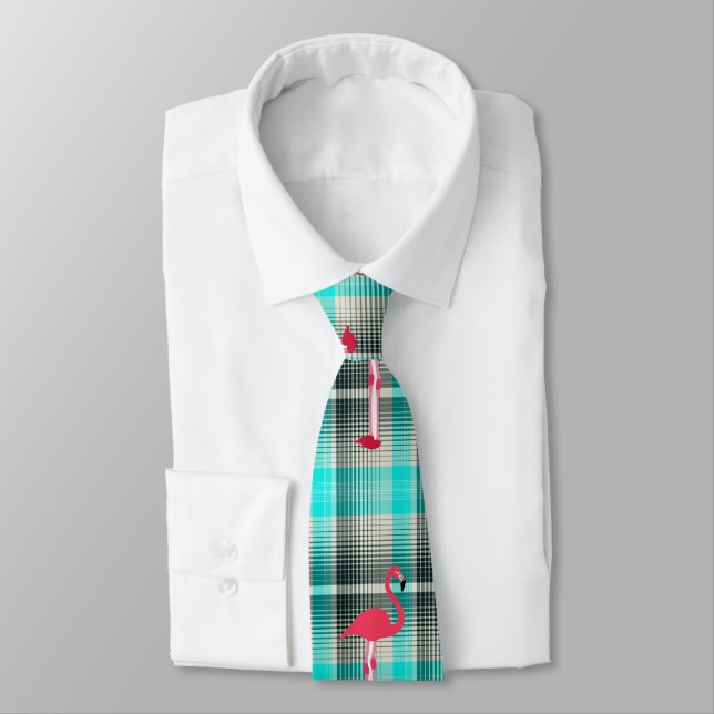 Kariert Flamingos Neck Tie - HAMbWG Krawatte (Gebunden)