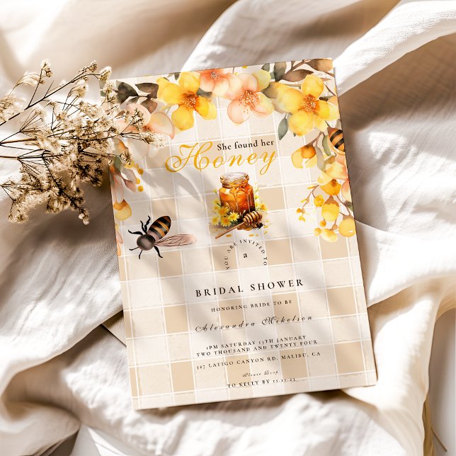 Kariert Floral She fand ihre Honey Bridal Einladung (Von Creator hochgeladen)