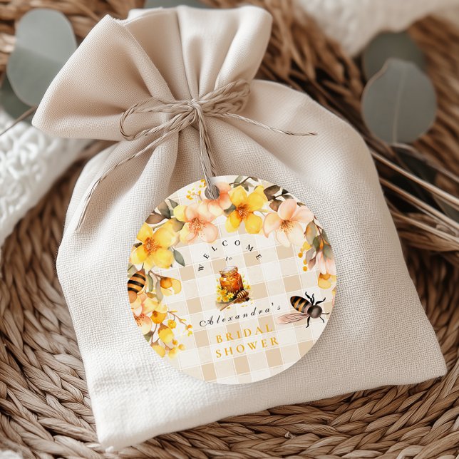 Kariert Floral She fand ihre Honey Bridal Runder Aufkleber (Von Creator hochgeladen)