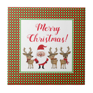 Kariert Frohe Weihnachten Custom Santa Claus Reind Fliese