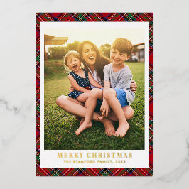 Kariert Frohe Weihnachten Foto Stewart Tartan Gold Folien Feiertagskarte