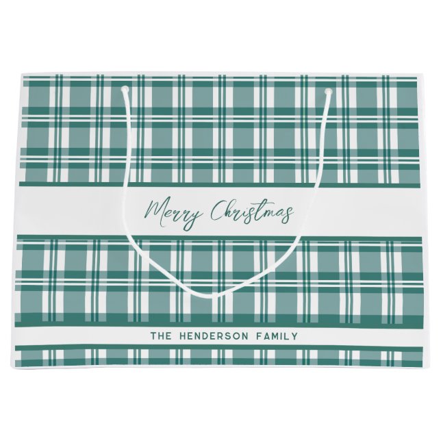 Kariert | Frohe Weihnachten | INDIVIDUELLE NAME Große Geschenktüte (Vorderseite)