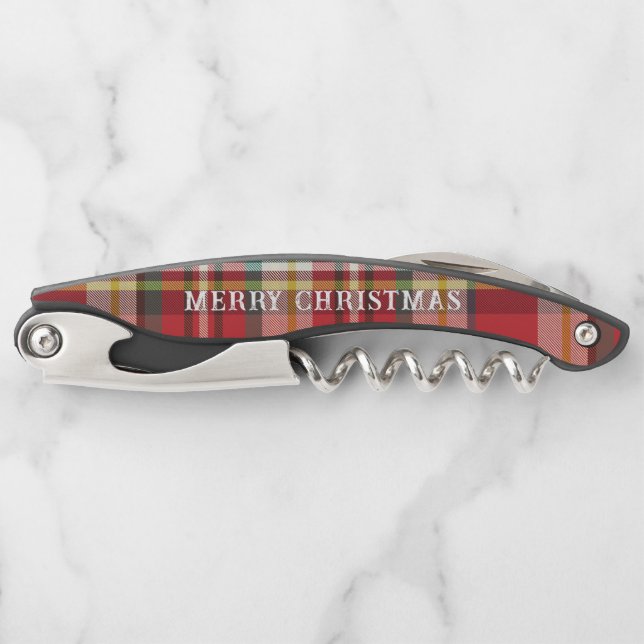 Kariert frohe Weihnachten Moderner Roter Rustikale Kellnermesser (Vorderseite)