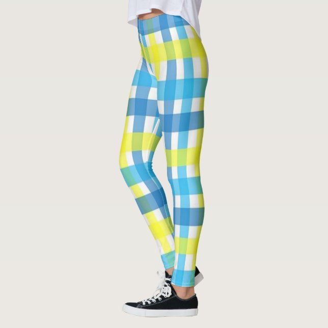Kariert-gelbe blaue und weiße Leggings (Links)