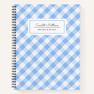 Kariert Gingham Blue Pattern Name Notebook Notizbuch