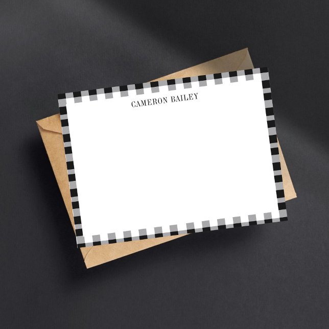 Kariert Gingham Buffalo Schwarz & Weiß Name Mitteilungskarte (Von Creator hochgeladen)