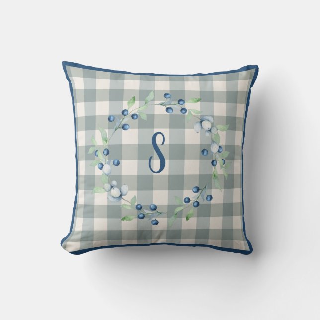 Kariert Gingham Country Farmhouse Monogram Kissen (Vorderseite)