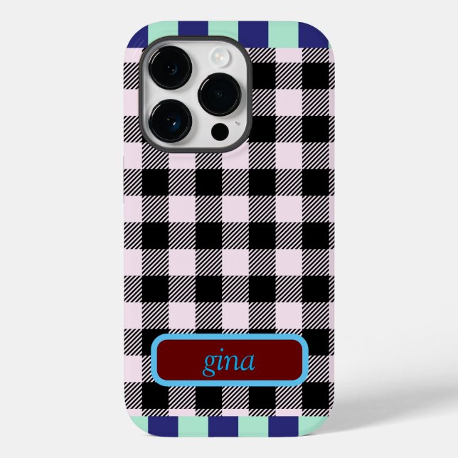 Kariert Gingham Personalisiert Case-Mate iPhone Hülle (Rückseite)
