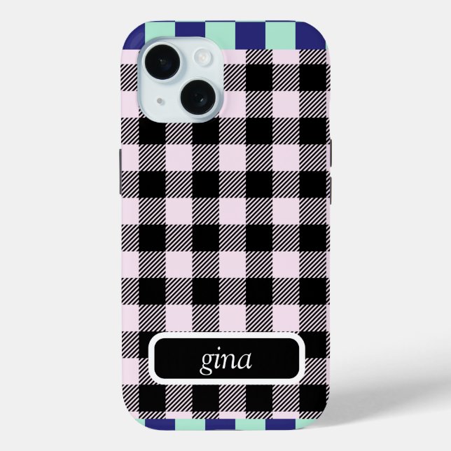 Kariert Gingham Personalisiert Case-Mate iPhone Hülle (Rückseite)