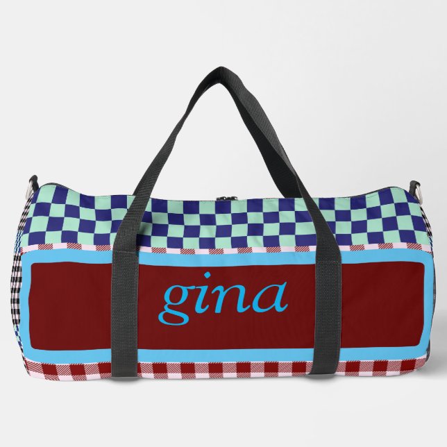 Kariert Gingham Personalisiert Duffle Bag (Vorderseite)