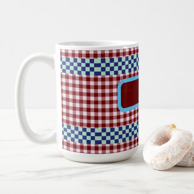 Kariert Gingham Personalisiert Kaffeetasse (Mit Donut)