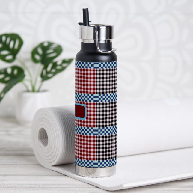 Kariert Gingham Personalisiert Trinkflasche (Yoga)