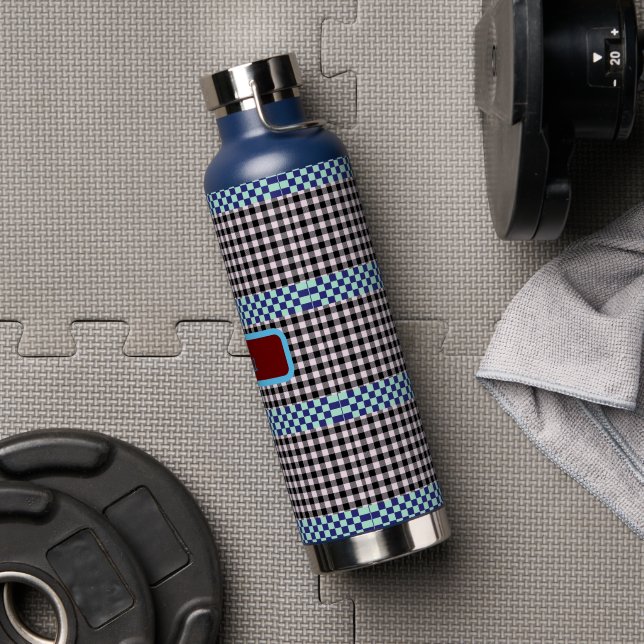 Kariert Gingham Personalisiert Trinkflasche (Fitnessstudio)
