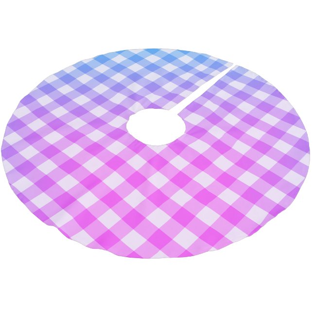 Kariert Gingham Pink Blue Modern Einfaches Karo Polyester Weihnachtsbaumdecke (Schrägansicht)