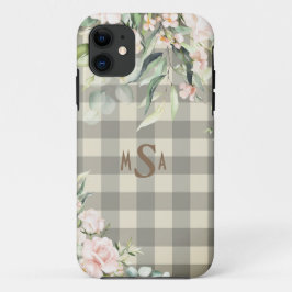 Kariert Gingham Tan Floral Monogram Case-Mate iPhone Hülle