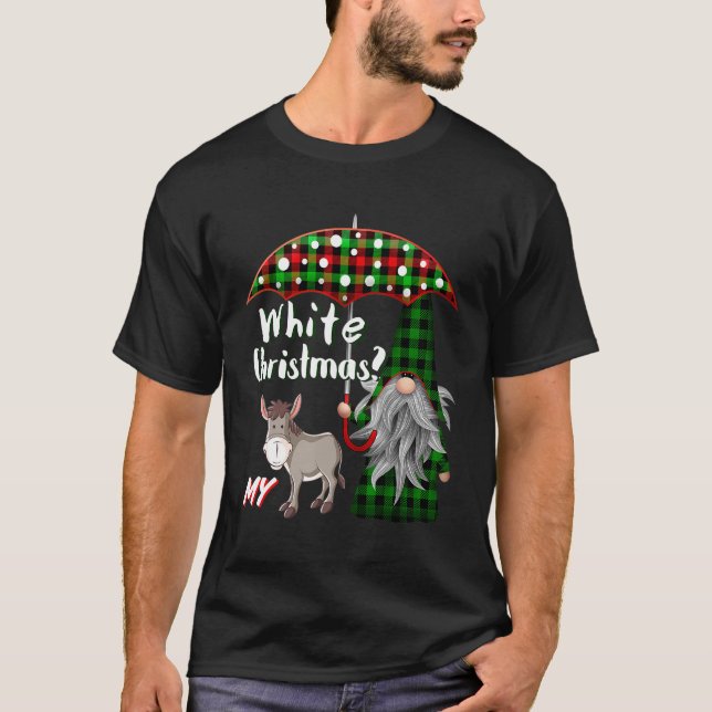 Kariert Gnome Weißer Weihnachtsschirm Dong T-Shirt (Vorderseite)