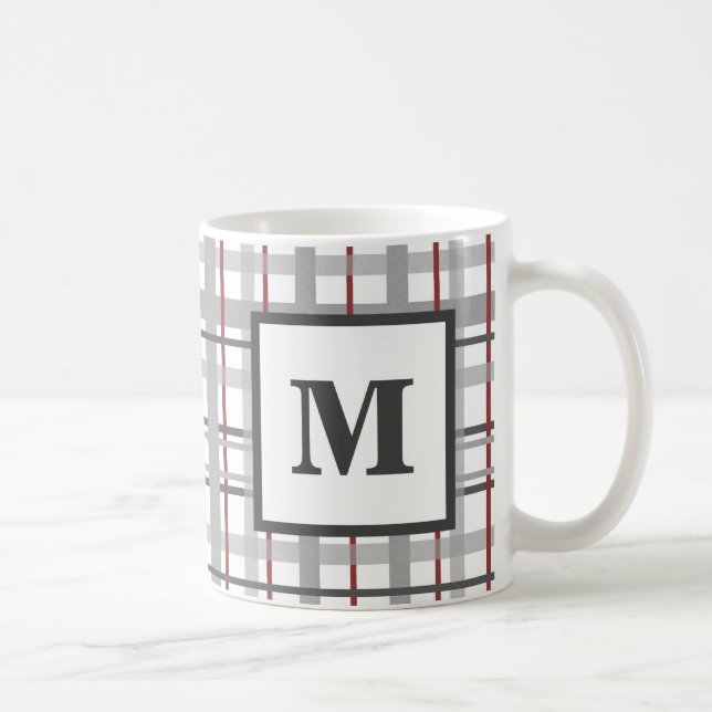 Kariert-Grau-Silver-Monogramm Kaffeetasse (Rechts)