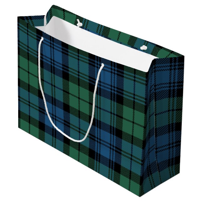 Kariert Green Karo Campbell Tartan Große Geschenktüte (Vorderseite Schrägansicht)