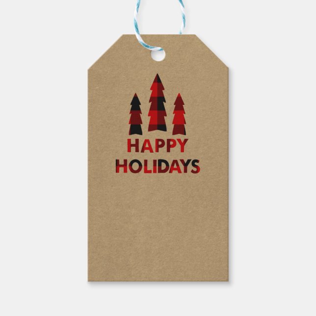 Kariert Happy Holidays Weihnachtsbaumen Kariert Kr Geschenkanhänger (Vorderseite)