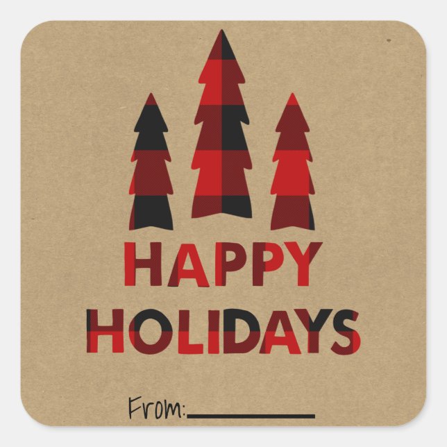 Kariert Happy Holidays Weihnachtsbaumen Kariert Kr Quadratischer Aufkleber (Vorderseite)