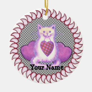 Kariert Heart Cat Keramik Ornament