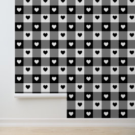 Kariert Hearts Niedlich Spaß Schwarz & Weiß Unisex Tapete