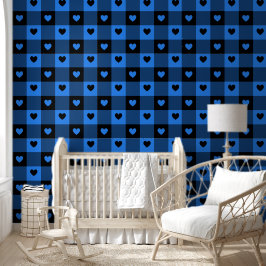 Kariert & Herz Niedlich Spaß Black & Blue Boys Kin Tapete