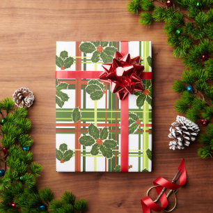 Kariert Holly Christmas Geschenkpapier