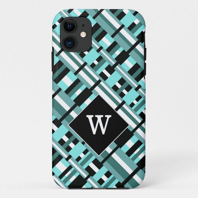 Kariert in Aqua, Aquamarin, Schwarz/Weiß Case-Mate iPhone Hülle (Rückseite)