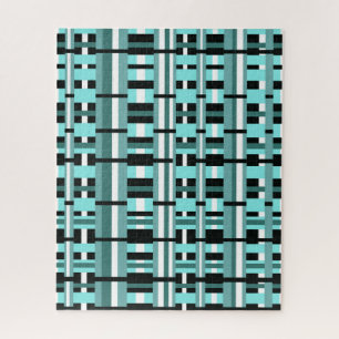 Kariert in Aqua, Aquamarin, Schwarz & Weiß Puzzle