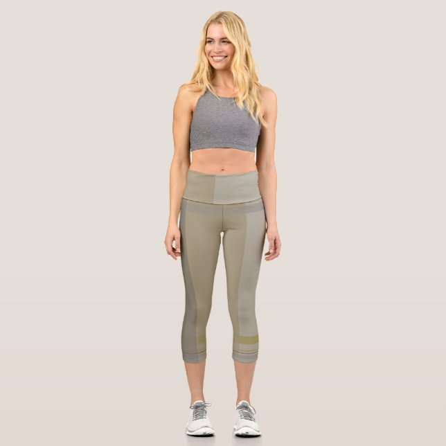 kariert in Gold, Silberkupfer, Grau und Beige Capri Leggings (Vorderseite)
