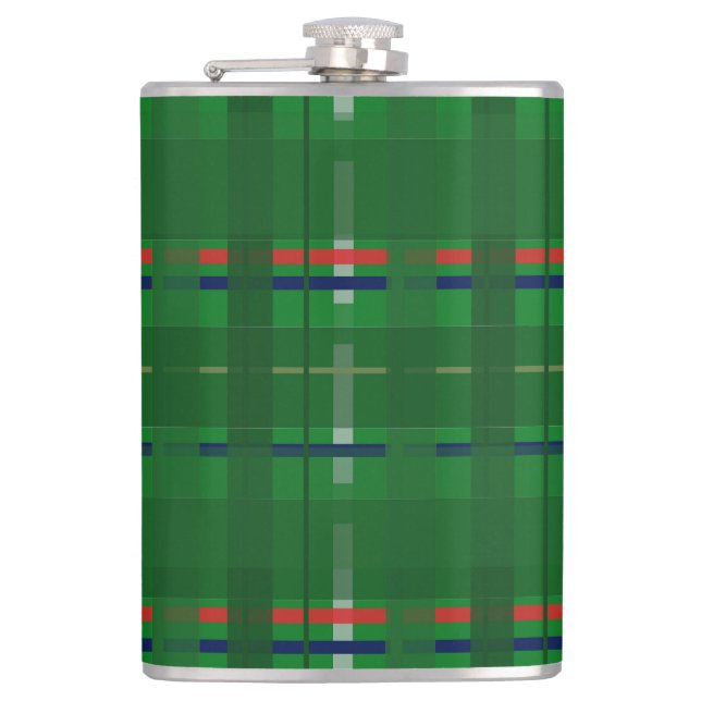 kariert in Grüntöne auf grün, rot, blau, gold und  Flachmann (Vorderseite)