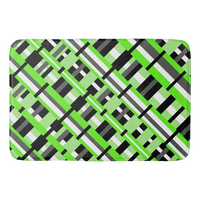 Kariert in Lime Green, Black & Gray Diagonal Badematte (Vorderseite)