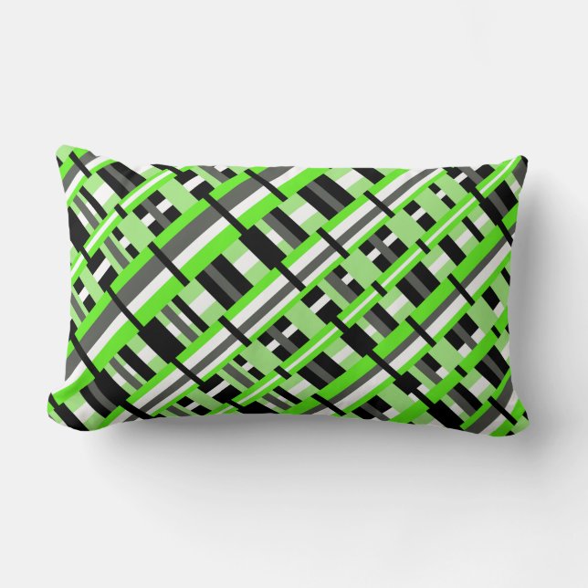 Kariert in Lime Green, Black & Gray Diagonal Lendenkissen (Vorderseite)