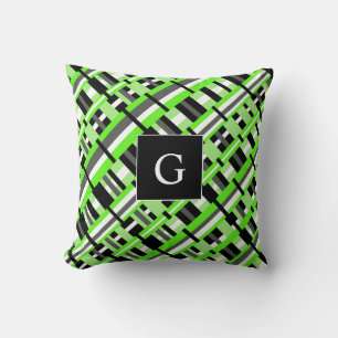 Kariert in Lime Green, Black & Grey Monogram Kissen