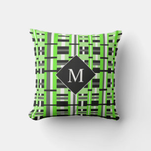 Kariert in Lime Green, Black & Grey Monogram Kissen