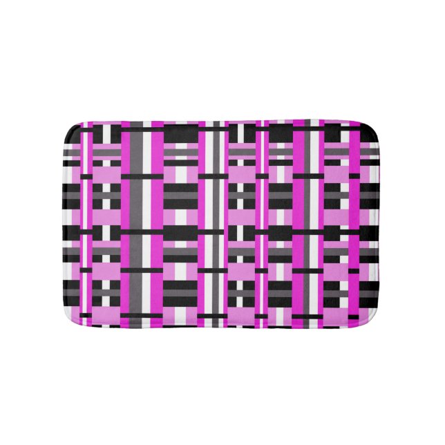 Kariert in Rosa, Schwarz und Grau Badematte (Vorderseite)