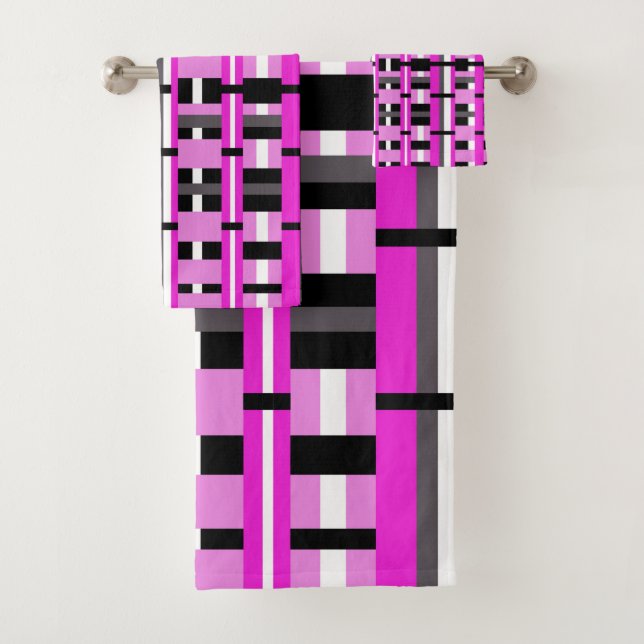 Kariert in Rosa, Schwarz und Grau Badhandtuch Set (Insitu)