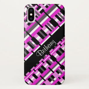 Kariert in Rosa, Schwarz und Grau iPhone X Hülle