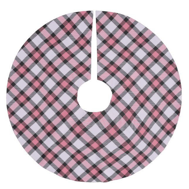 Kariert in Rosa und Schwarz Polyester Weihnachtsbaumdecke (Vorderseite)