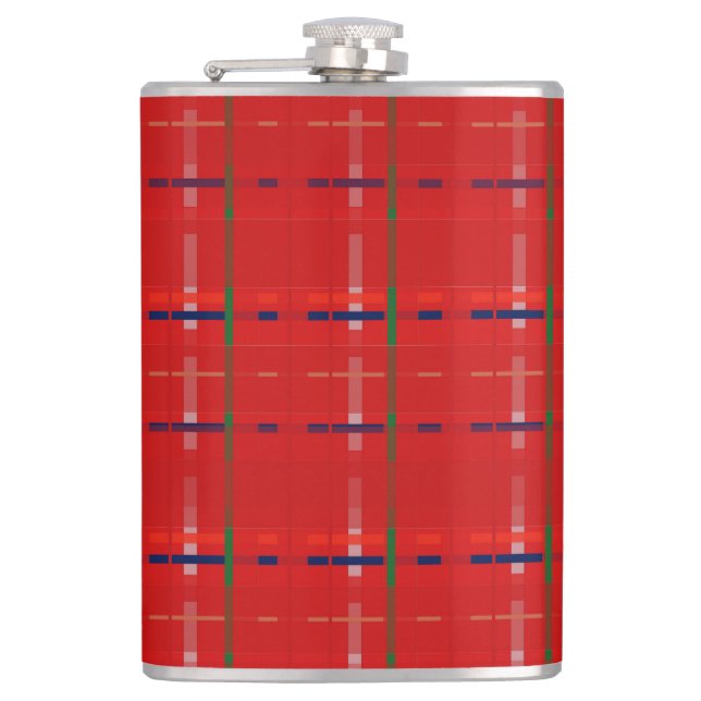 kariert in Rot, Gold, Grün, Silber und Blau Flachmann (Vorderseite)