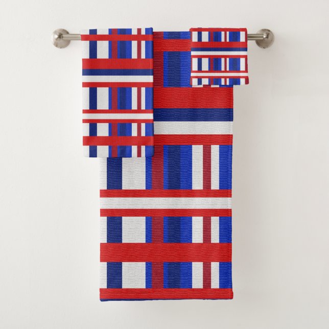 Kariert in Rot, Weiß und Blau Badhandtuch Set (Insitu)