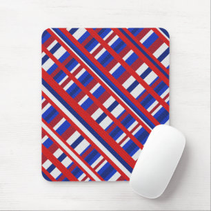Kariert in Rot, Weiß und Blau Diagonale Mousepad