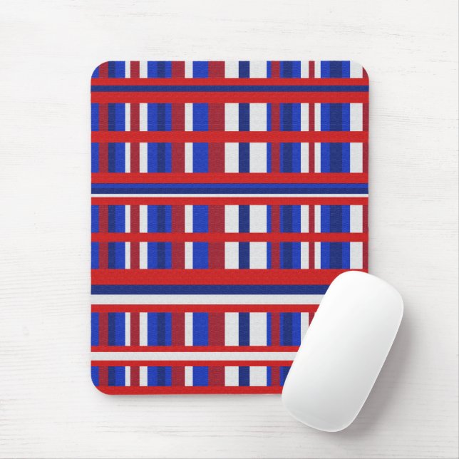Kariert in Rot, Weiß und Blau Mousepad (Mit Mouse)