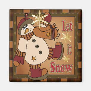 Kariert Lass es schneien Schneemann Geschenk Magnet