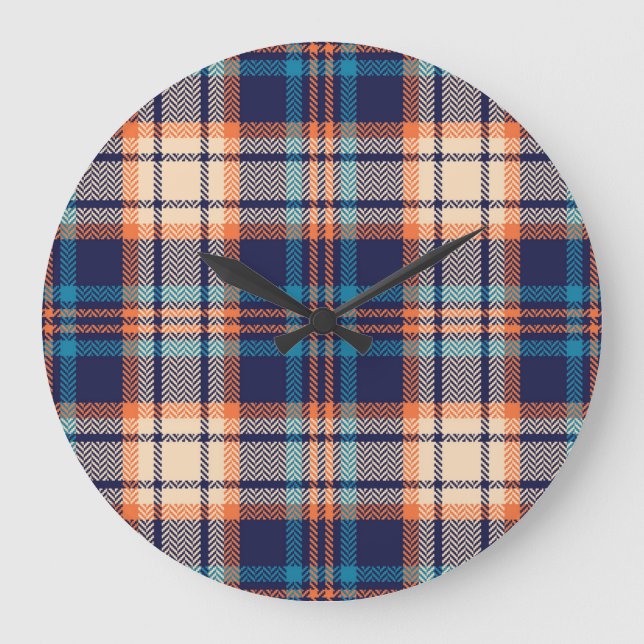 Kariert lebendig: Textildesign im Herbst Große Wanduhr (Vorderseite)